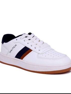 Nautica kids White Low-Top Casual Sneakers with Navy & Brown Accents